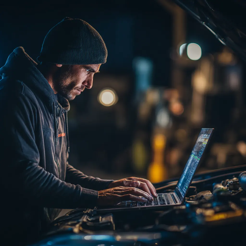 Automotive locksmith performing module programming on vehicle in Fort Worth